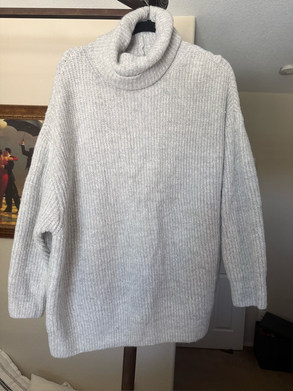 Zara Light Gray Ribbed Oversized Turtleneck Sweater